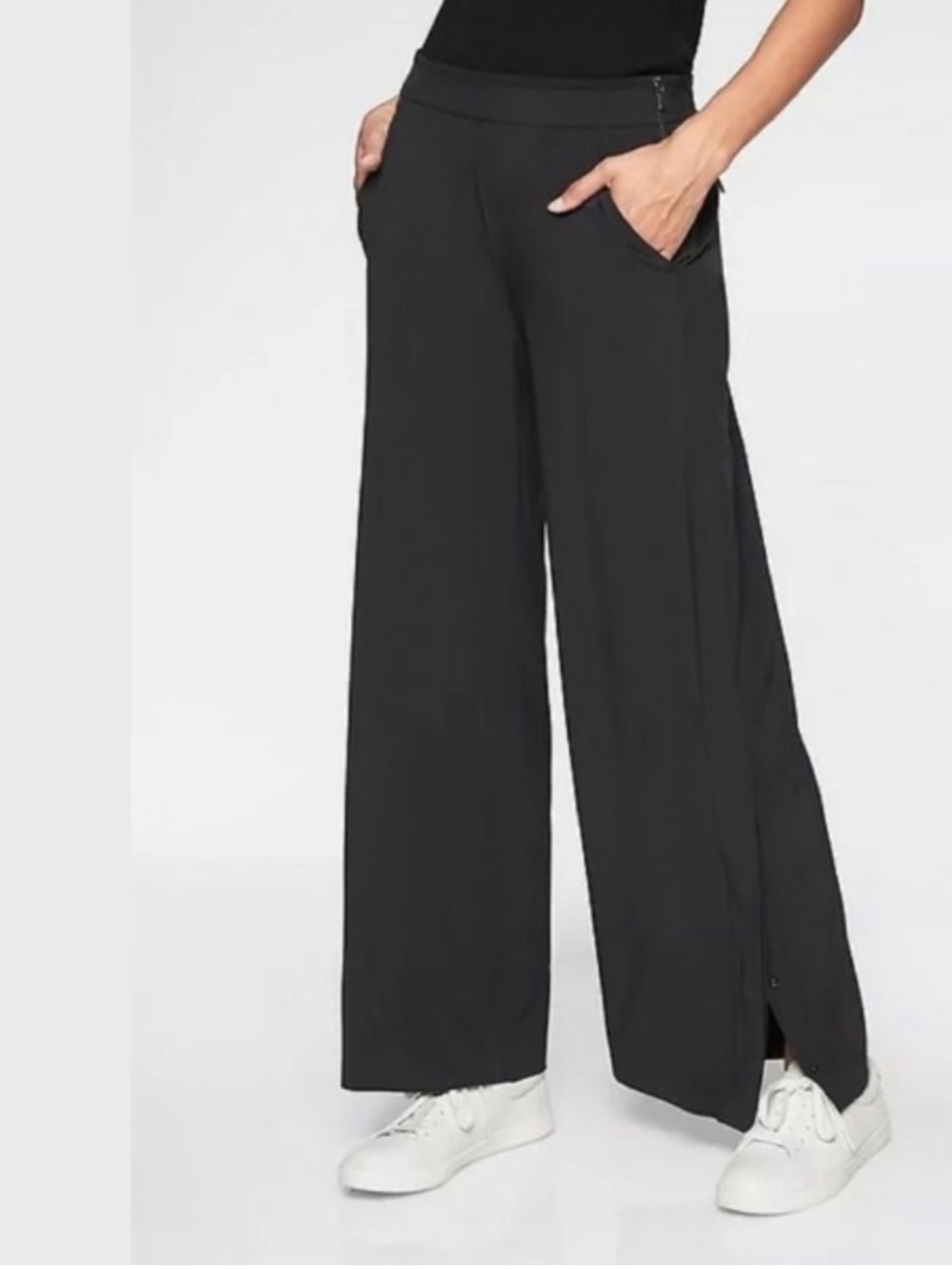 Athleta Gramercy Track Trouser Navy/Black Stripe Down Leg and Snaps Size:8